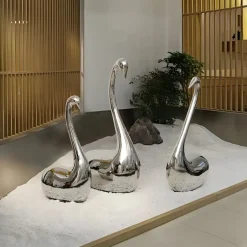 Statues & Sculptures Table Top|Floor Standing^Pure Swan 95cm Silver Metal Indoor Sculpture