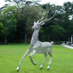 Statues & Sculptures Wildlife|Stags & Deers^Quantum Stag 205cm Silver Metal Garden Sculpture
