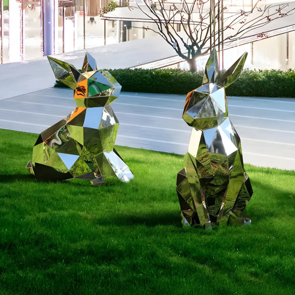 Statues & Sculptures Wildlife|Contemporary^Rabbit 46cm Geometric Metal Garden Sculpture