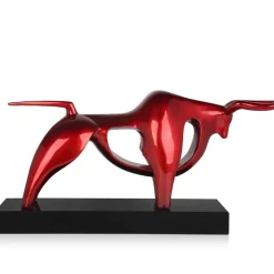 Statues & Sculptures Table Top|Animals^Raging Bull 35cm Red Resin Indoor Sculpture