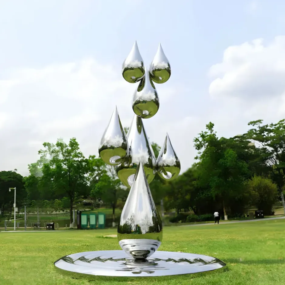 Statues & Sculptures Giant|Floor Standing^Raindrop Ripples 180cm Silver Metal Garden Sculpture