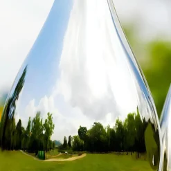 Statues & Sculptures Floor Standing|Abstract^Raindrop Ripples 120cm Silver Metal Garden Sculpture