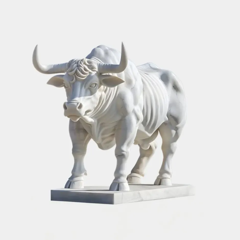 Statues & Sculptures Farm|Modern^Regal Bull 120cm White Marble Garden Statue v3