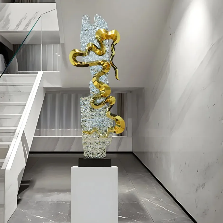 Statues & Sculptures Floor Standing|Abstract^Sonic Pulse 120cm Silver Metal Garden Sculpture