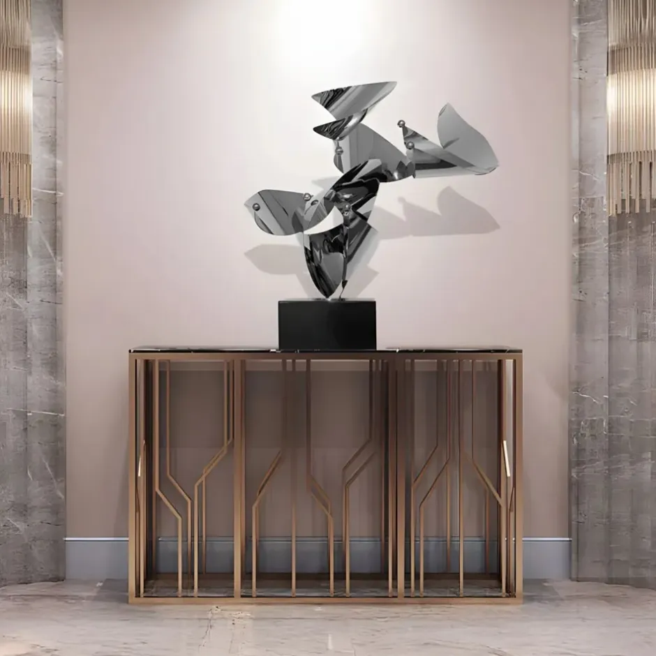 Statues & Sculptures Table Top|Abstract^Spacial Drift 59cm Silver Metal Indoor Sculpture