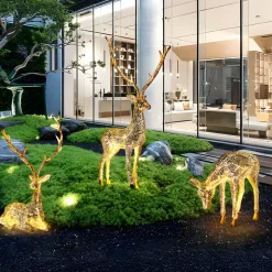 Statues & Sculptures Wildlife|Stags & Deers^Starlight Stag 90cm LED Gold Metal Garden Sculpture