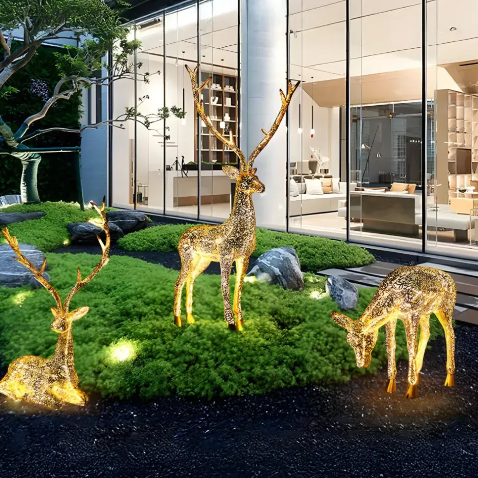 Statues & Sculptures Wildlife|Stags & Deers^Starlight Stag 90cm LED Gold Metal Garden Sculpture