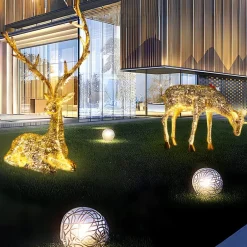 Statues & Sculptures Wildlife|Stags & Deers^Starlight Stag 212cm LED Gold Metal Garden Sculpture