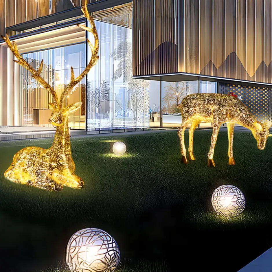 Statues & Sculptures Wildlife|Stags & Deers^Starlight Stag 90cm LED Silver Metal Garden Sculpture