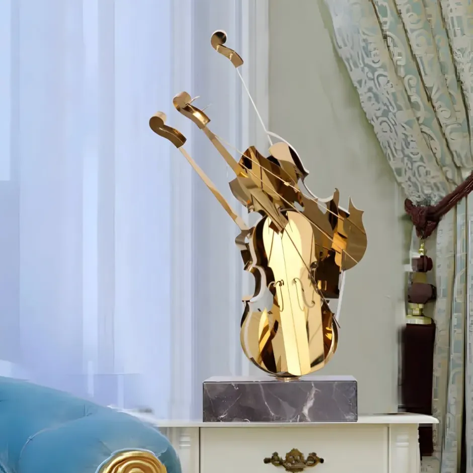 Statues & Sculptures Table Top|Floor Standing^Violin Fusion 80cm Gold Metal Indoor Sculpture